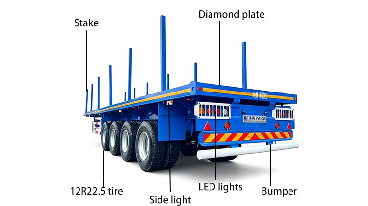 4 Axle Semi Truck Flatbed Trailer for Sale in C&ocirc;te d'Ivoire with Stakes